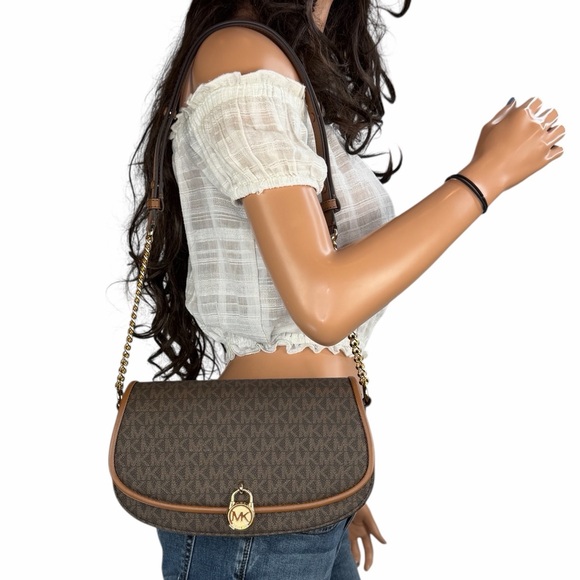 Michael Kors Mila MD Shoulder Flap Crossbody Bag MK Brown - Picture 1 of 14